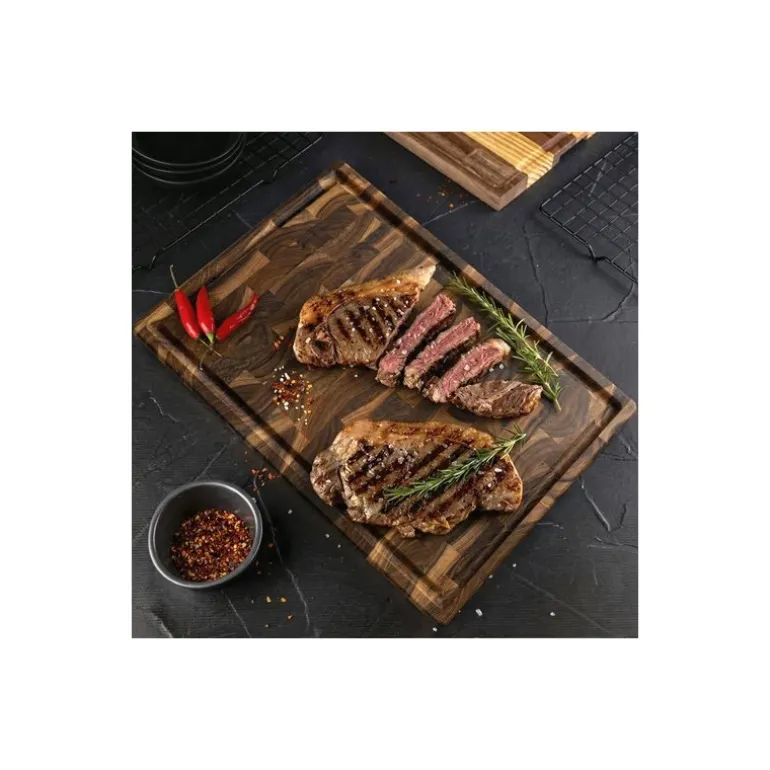 Billot bois de bout avec rigole teck Stolf 44 x 29,5 x 3,2 cm
