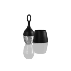 Boule à thé Floatea avec support égouttoir noire
