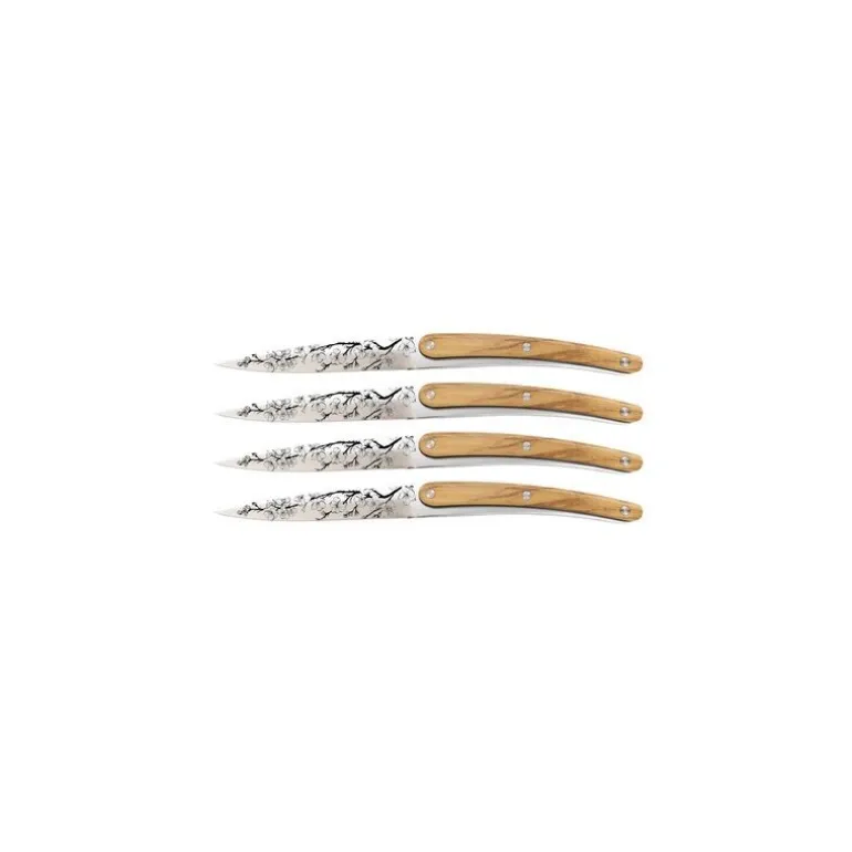 Couteau de table Deejo imitation bois d'olivier Sakura - par 4