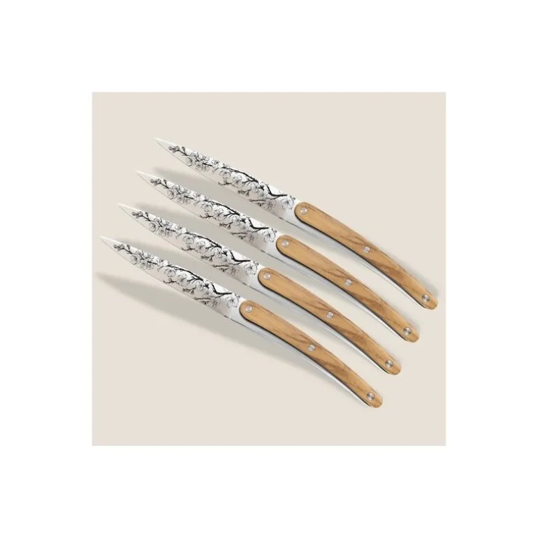 Couteau de table Deejo imitation bois d'olivier Sakura - par 4