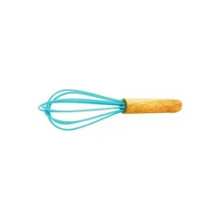 Fouet silicone bleu manche bois enfant