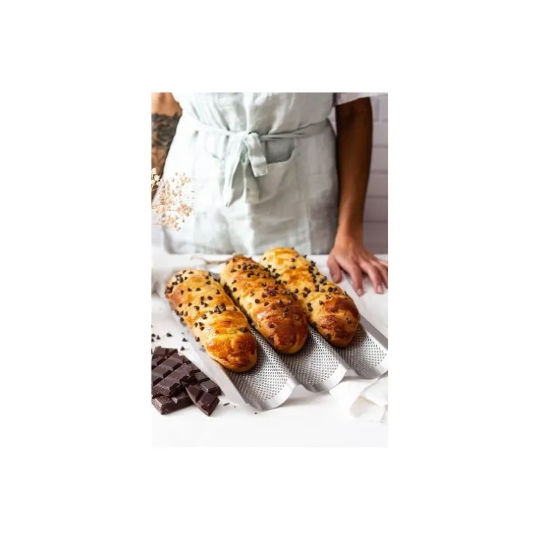 Plaque cuisson 3 baguettes perforée inox 40 cm