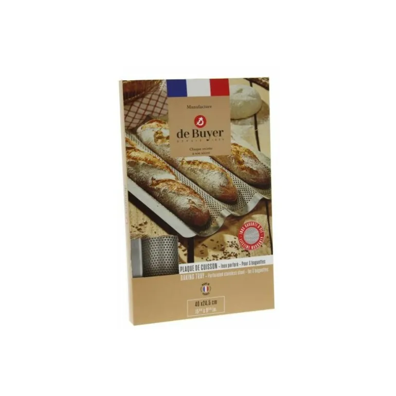 Plaque cuisson 3 baguettes perforée inox 40 cm