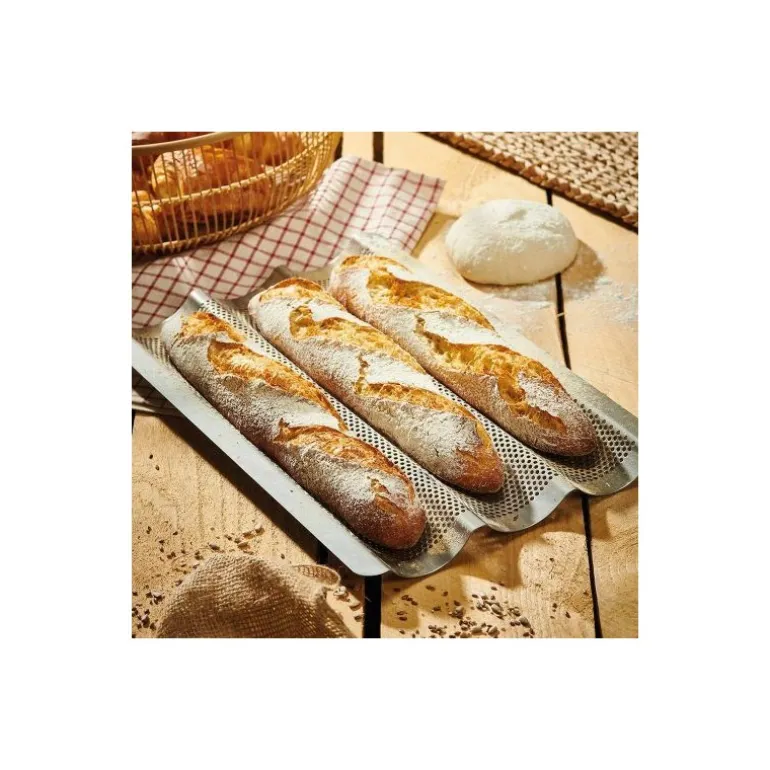 Plaque cuisson 3 baguettes perforée inox 40 cm