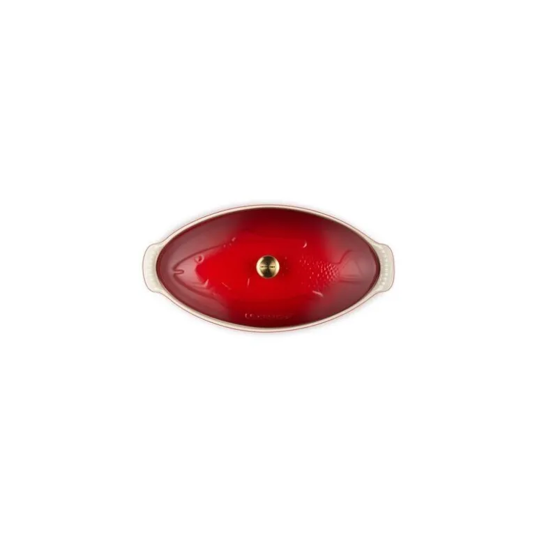 Plat à poisson céramique avec couvercle ovale cerise 34 cm