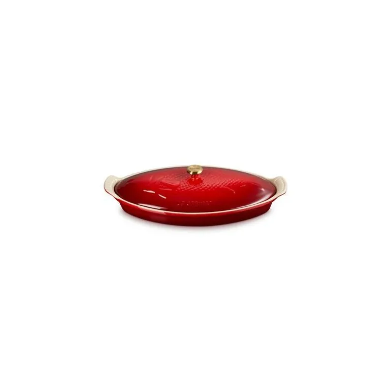 Plat à poisson céramique avec couvercle ovale cerise 34 cm