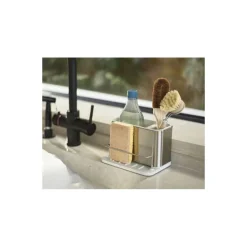 Porte éponge inox et gris béton 18 x 12 cm
