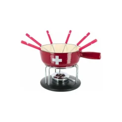 Service à fondue fonte décor croix suisse