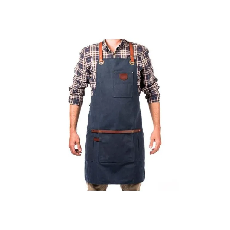 Tablier coton waxé et cuir N°547 bleu marine