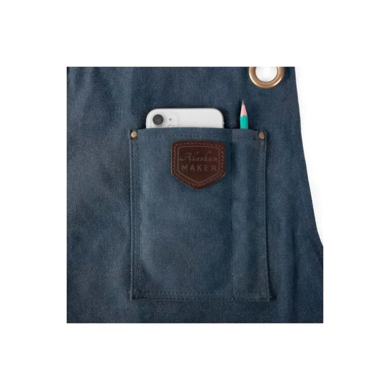 Tablier coton waxé et cuir N°547 bleu marine