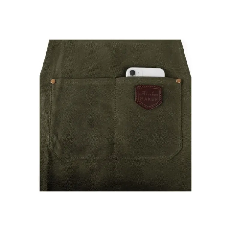 Tablier coton waxé N°515 vert olive
