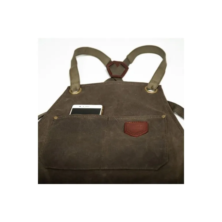 Tablier coton waxé N°515 vert olive