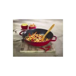 Wok en fonte cerise ø 30 cm avec son couvercle