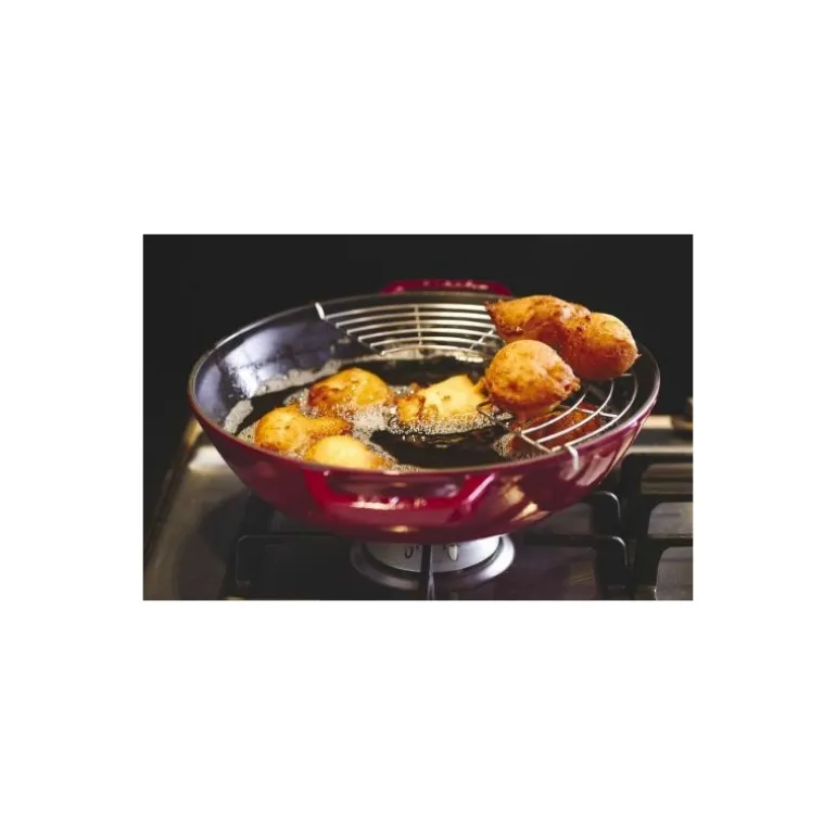 Wok en fonte cerise ø 30 cm avec son couvercle