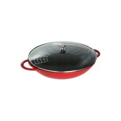 Wok en fonte cerise ø 37 cm avec son couvercle
