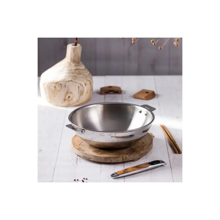 Wok inox Cristel Casteline 28 cm poignée amovible